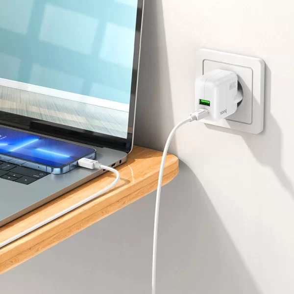 Incarcator de retea Hoco C111A Lucky PD30W+QC3.0 + Cablu Type-C to Type-C [White]